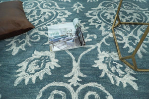 Contemporary Hand Tufted Blue and Ivory Wool Area Rug