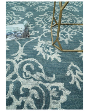 Contemporary Hand Tufted Blue and Ivory Wool Area Rug