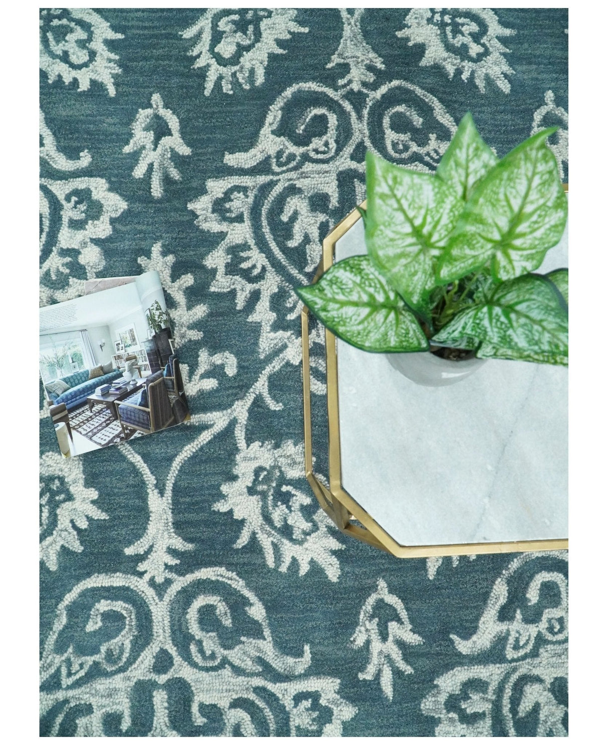 Contemporary Hand Tufted Blue and Ivory Wool Area Rug
