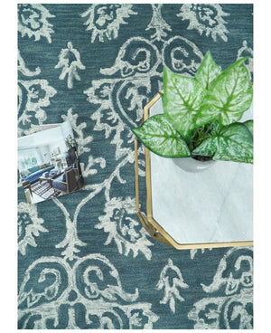Contemporary Hand Tufted Blue and Ivory Wool Area Rug