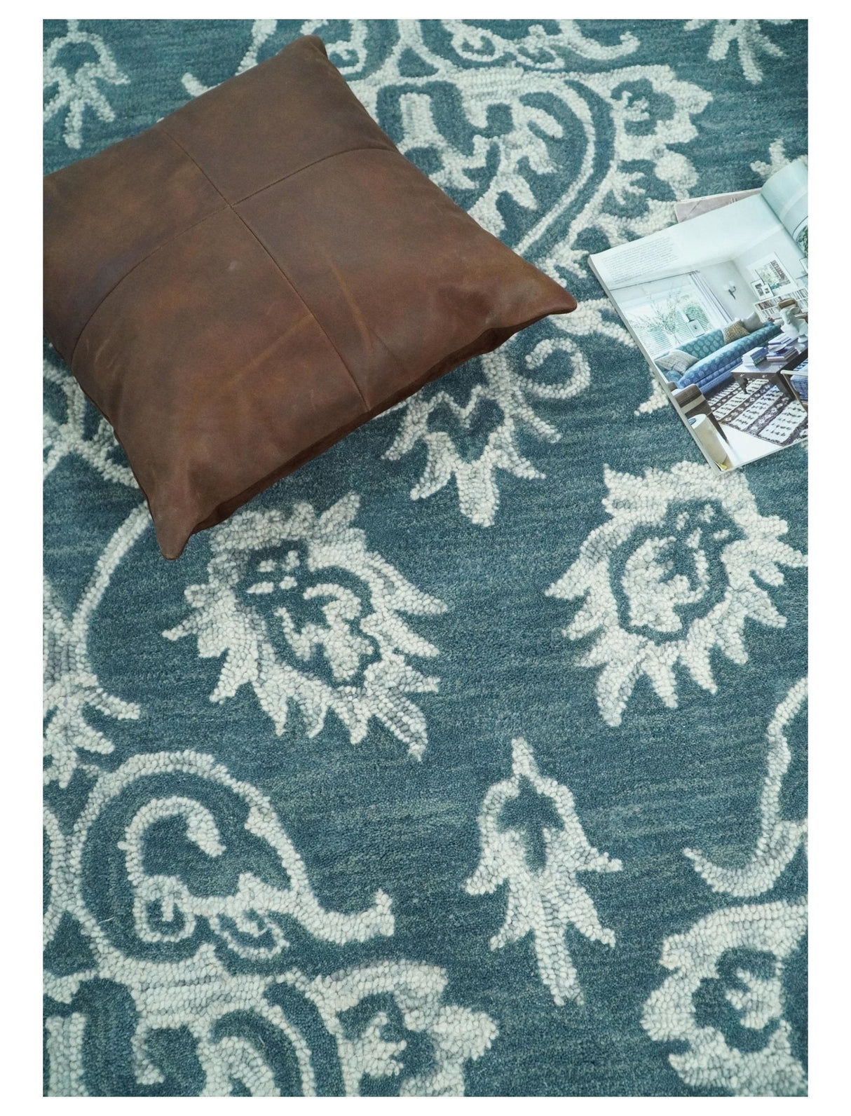 Contemporary Hand Tufted Blue and Ivory Wool Area Rug