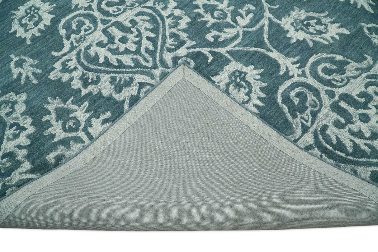 Contemporary Hand Tufted Blue and Ivory Wool Area Rug