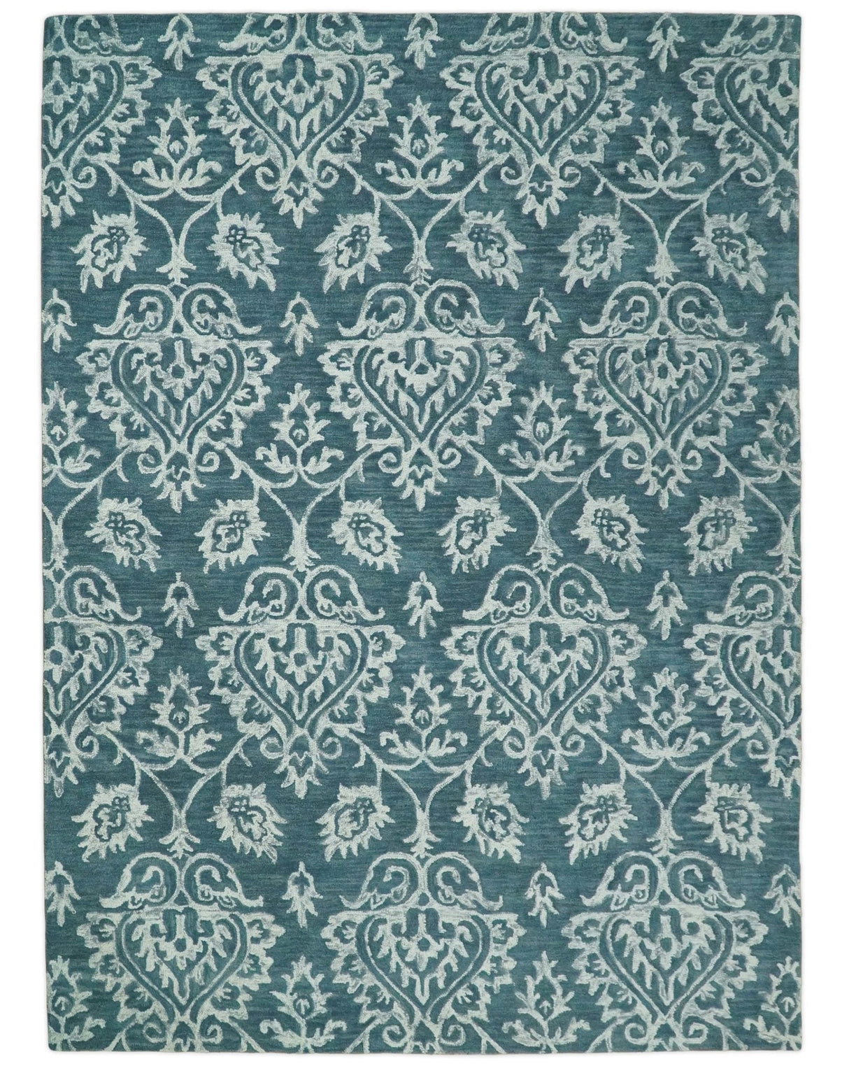 Contemporary Hand Tufted Blue and Ivory Wool Area Rug
