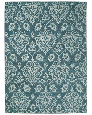 Contemporary Hand Tufted Blue and Ivory Wool Area Rug