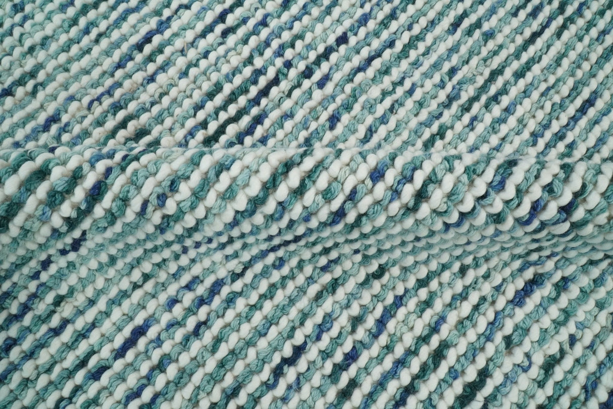 Contemporary Hand Woven Blue Woolen Chunky and Soft Area Rug