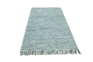 Contemporary Hand Woven Blue Woolen Chunky and Soft Area Rug