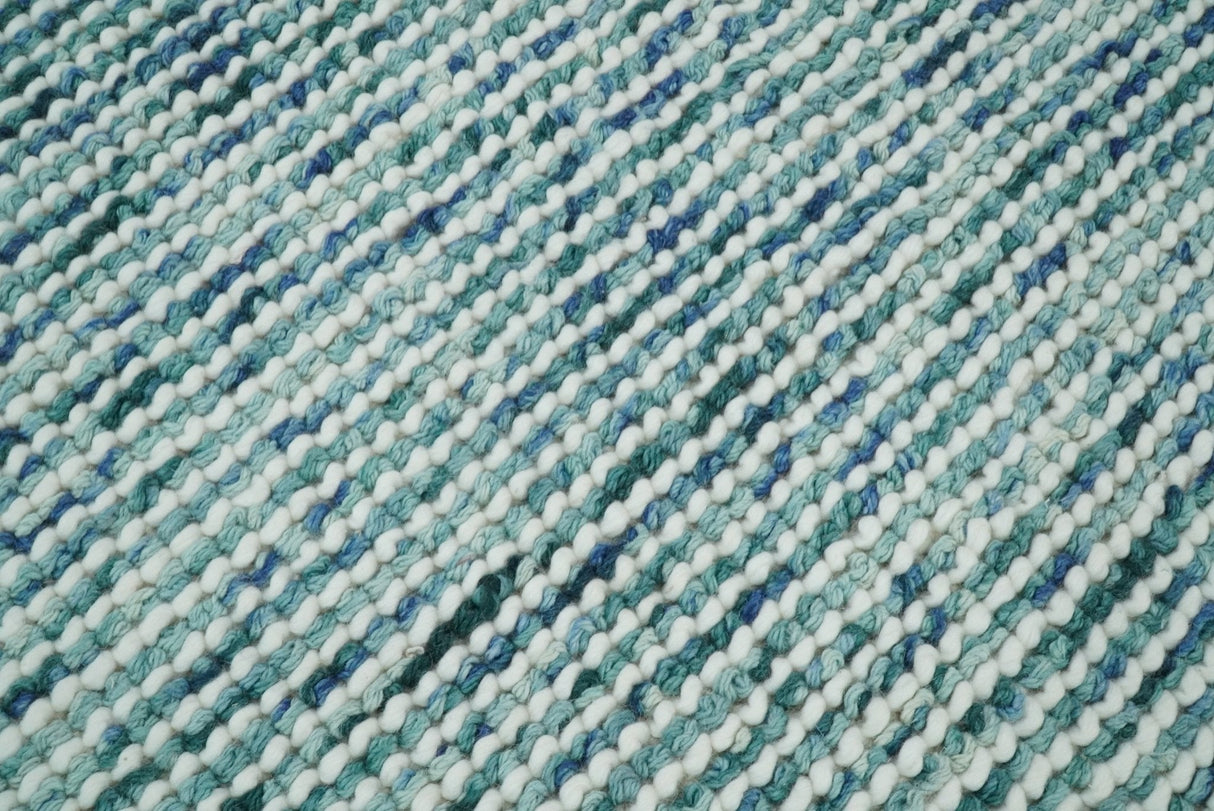Contemporary Hand Woven Blue Woolen Chunky and Soft Area Rug