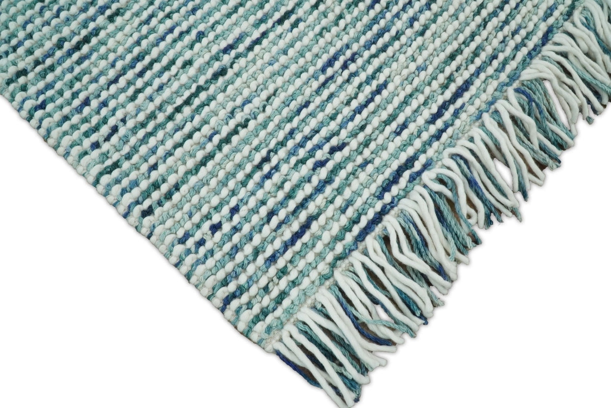 Contemporary Hand Woven Blue Woolen Chunky and Soft Area Rug