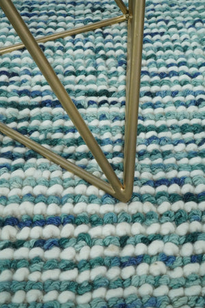Contemporary Hand Woven Blue Woolen Chunky and Soft Area Rug