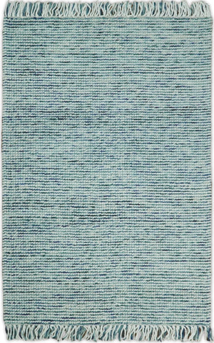 Contemporary Hand Woven Blue Woolen Chunky and Soft Area Rug