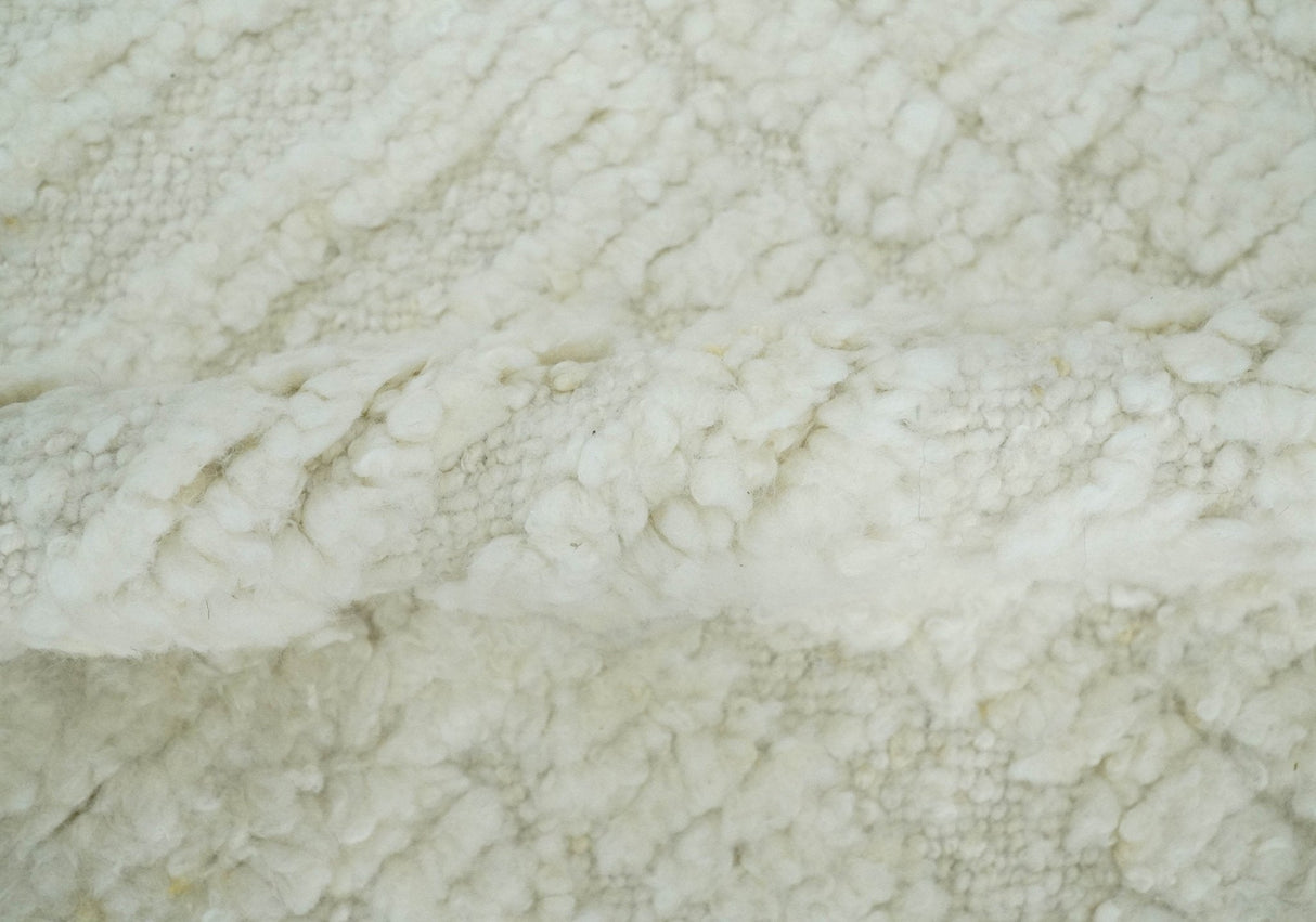 Contemporary High Low texture Hand knotted Ivory 8.6x9.10 wool Area Rug