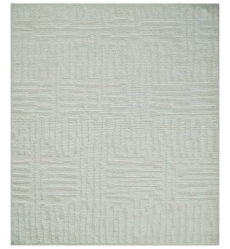 Contemporary High Low texture Hand knotted Ivory 8.6x9.10 wool Area Rug