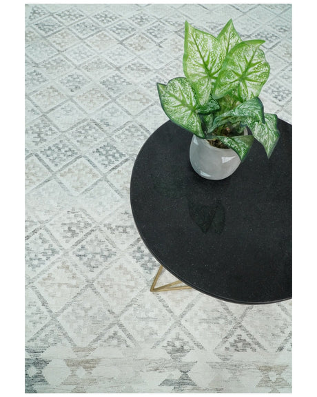 Contemporary Ivory and Gray Hand Woven Rug made with Fine Blended Wool