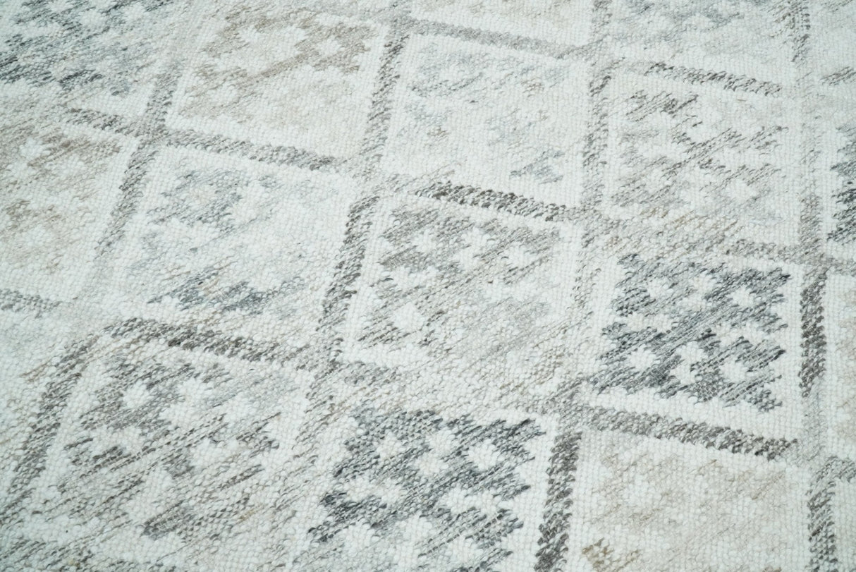 Contemporary Ivory and Gray Hand Woven Rug made with Fine Blended Wool
