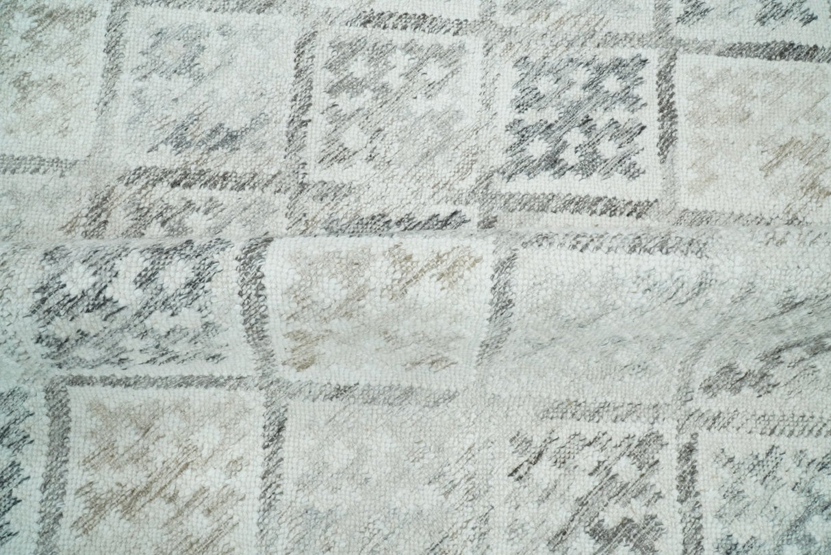 Contemporary Ivory and Gray Hand Woven Rug made with Fine Blended Wool