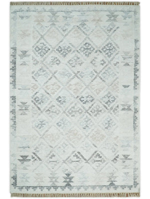 Contemporary Ivory and Gray Hand Woven Rug made with Fine Blended Wool