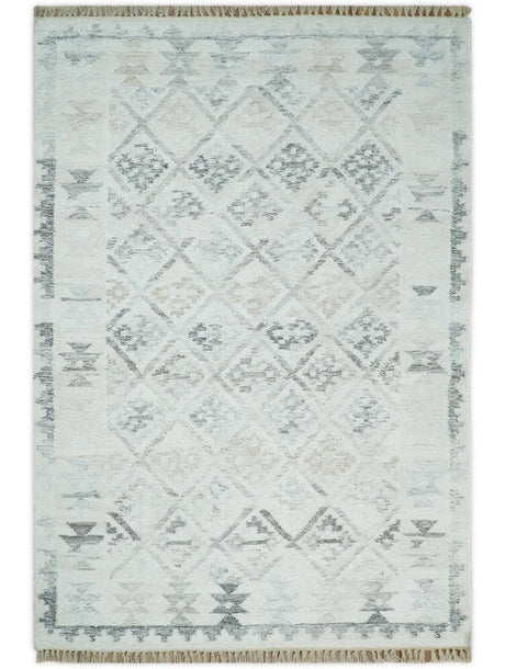 Contemporary Ivory and Gray Hand Woven Rug made with Fine Blended Wool