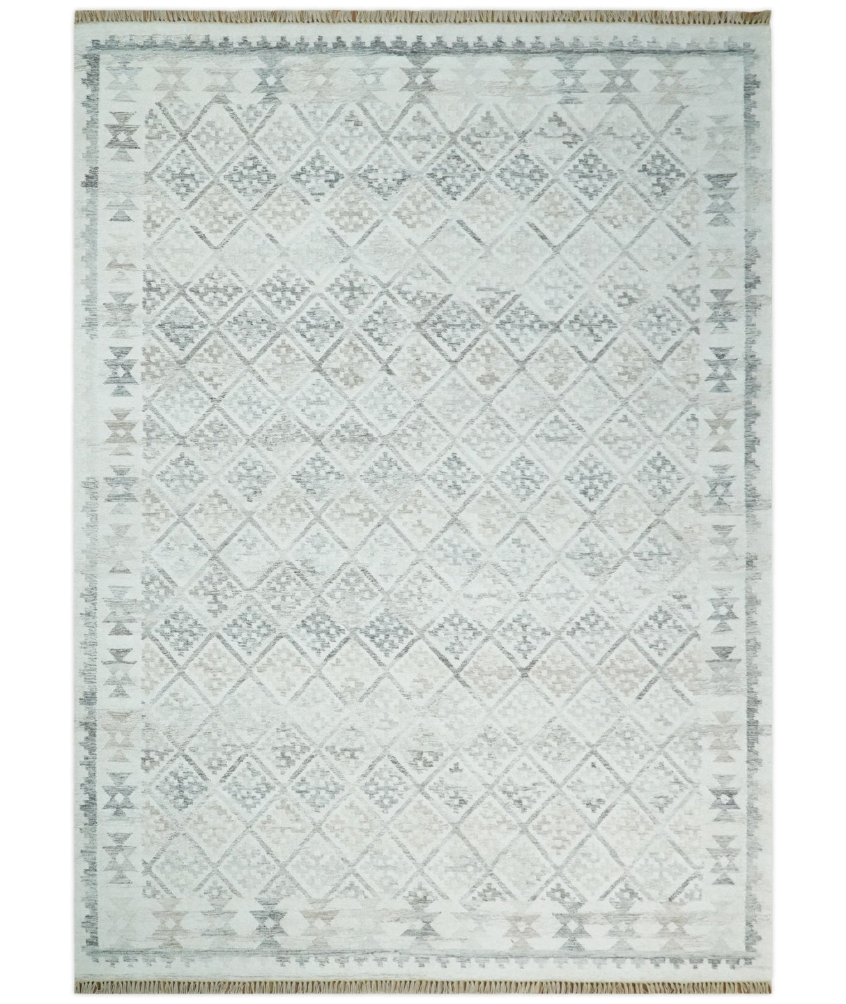 Contemporary Ivory and Gray Hand Woven Rug made with Fine Blended Wool