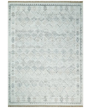 Contemporary Ivory and Gray Hand Woven Rug made with Fine Blended Wool