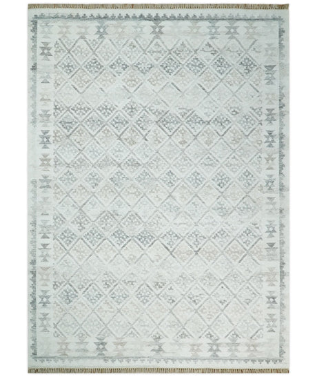 Contemporary Ivory and Gray Hand Woven Rug made with Fine Blended Wool