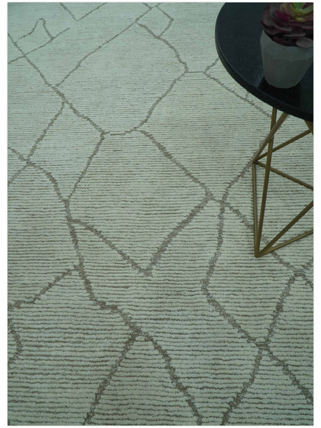 Contemporary Pattern Brown And Ivory Hand Tufted 8x10 Wool Rug