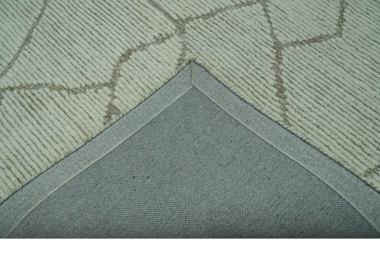 Contemporary Pattern Brown And Ivory Hand Tufted 8x10 Wool Rug