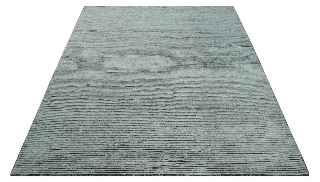 Contemporary look Gray Hand knotted loop Cut 8x10 wool Area Rug