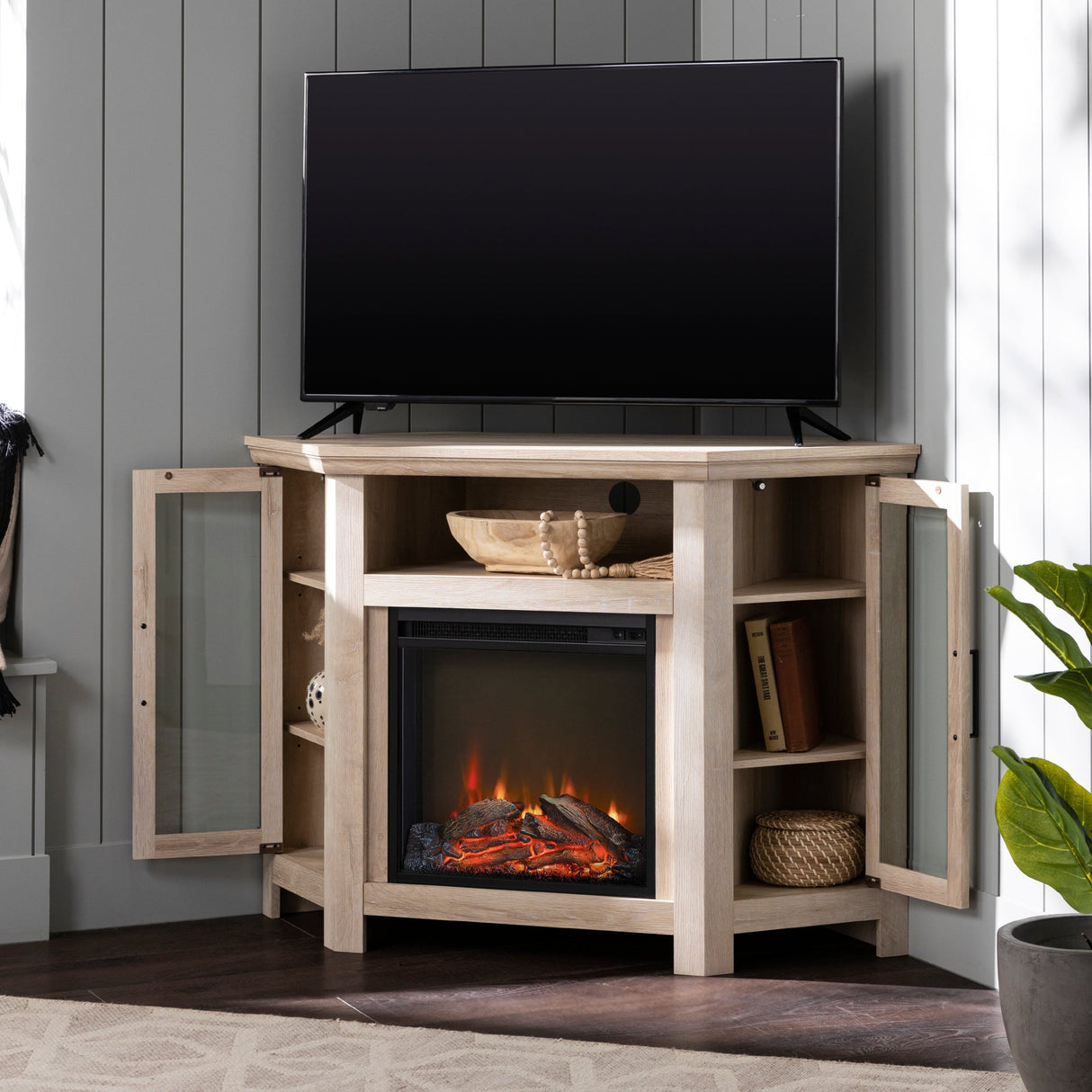 Corin Wood Corner Fireplace TV Stand