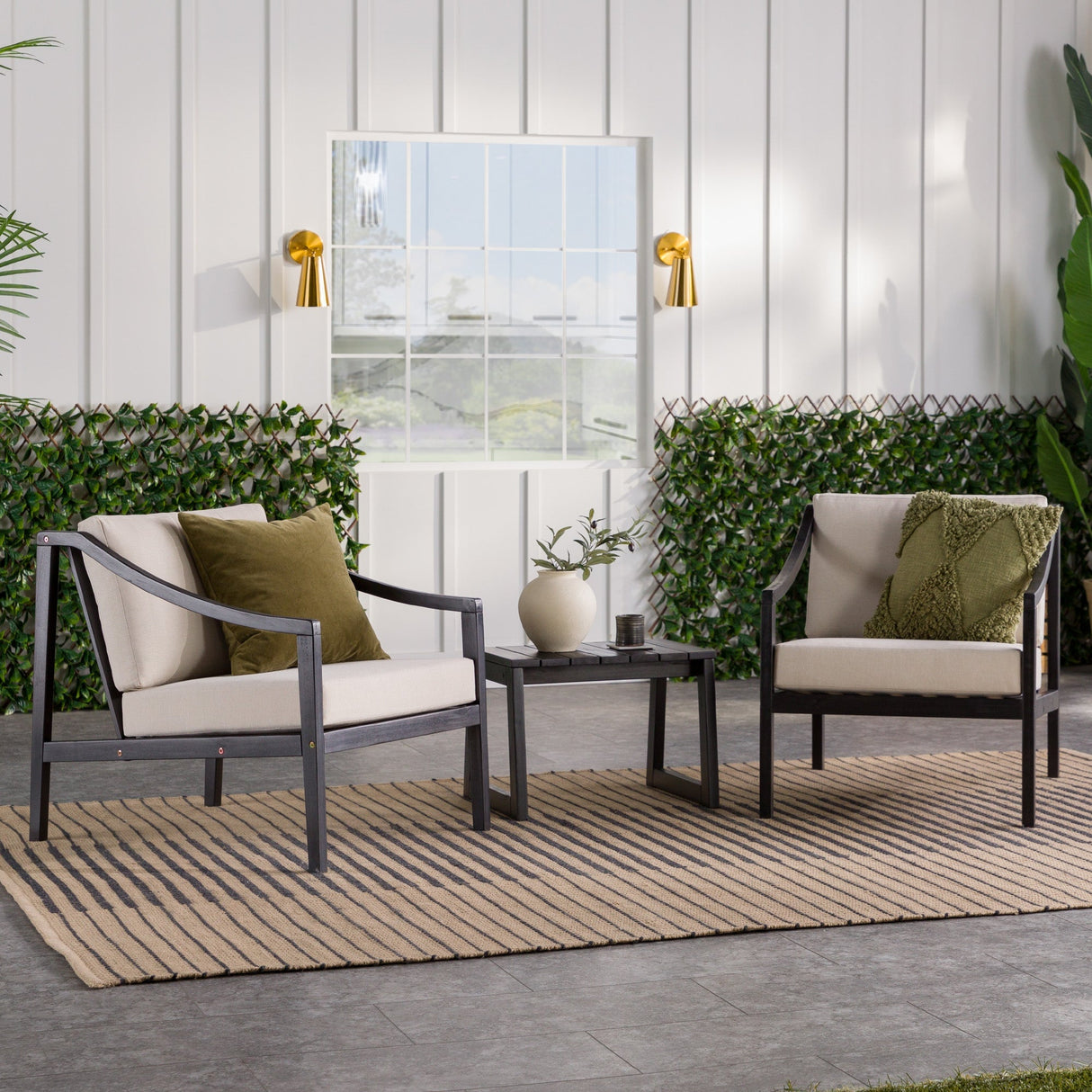 Covina Modern Outdoor Patio 3-Piece Chat Set