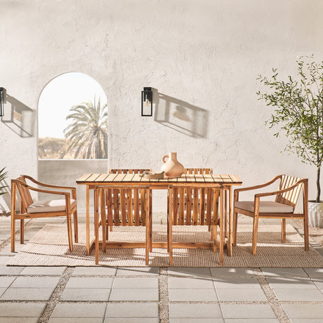 Covina Modern Slat-Top 7-Piece Outdoor Dining Set