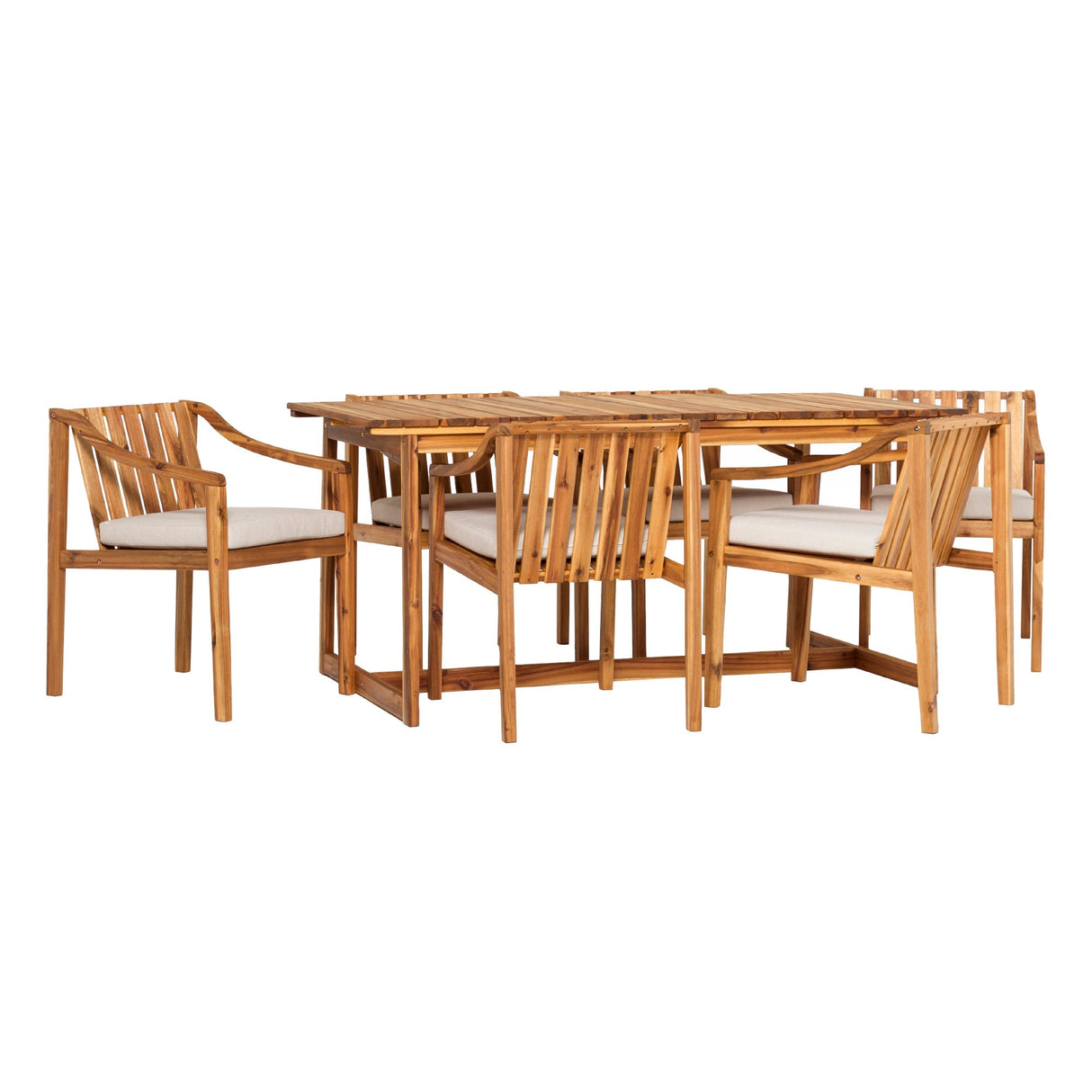 Covina Modern Slat-Top 7-Piece Outdoor Dining Set