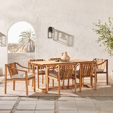 Covina Modern Slat-Top 7-Piece Outdoor Dining Set