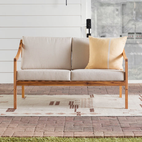 Covina Modern Wood Outdoor Loveseat