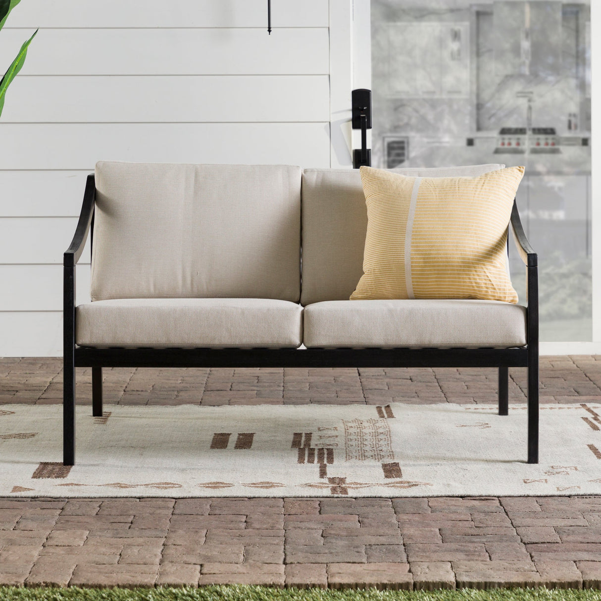 Covina Modern Wood Outdoor Loveseat