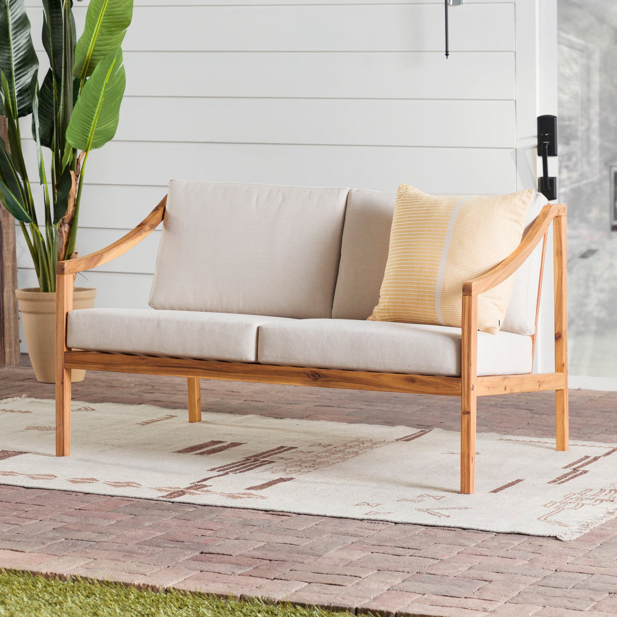 Covina Modern Wood Outdoor Loveseat