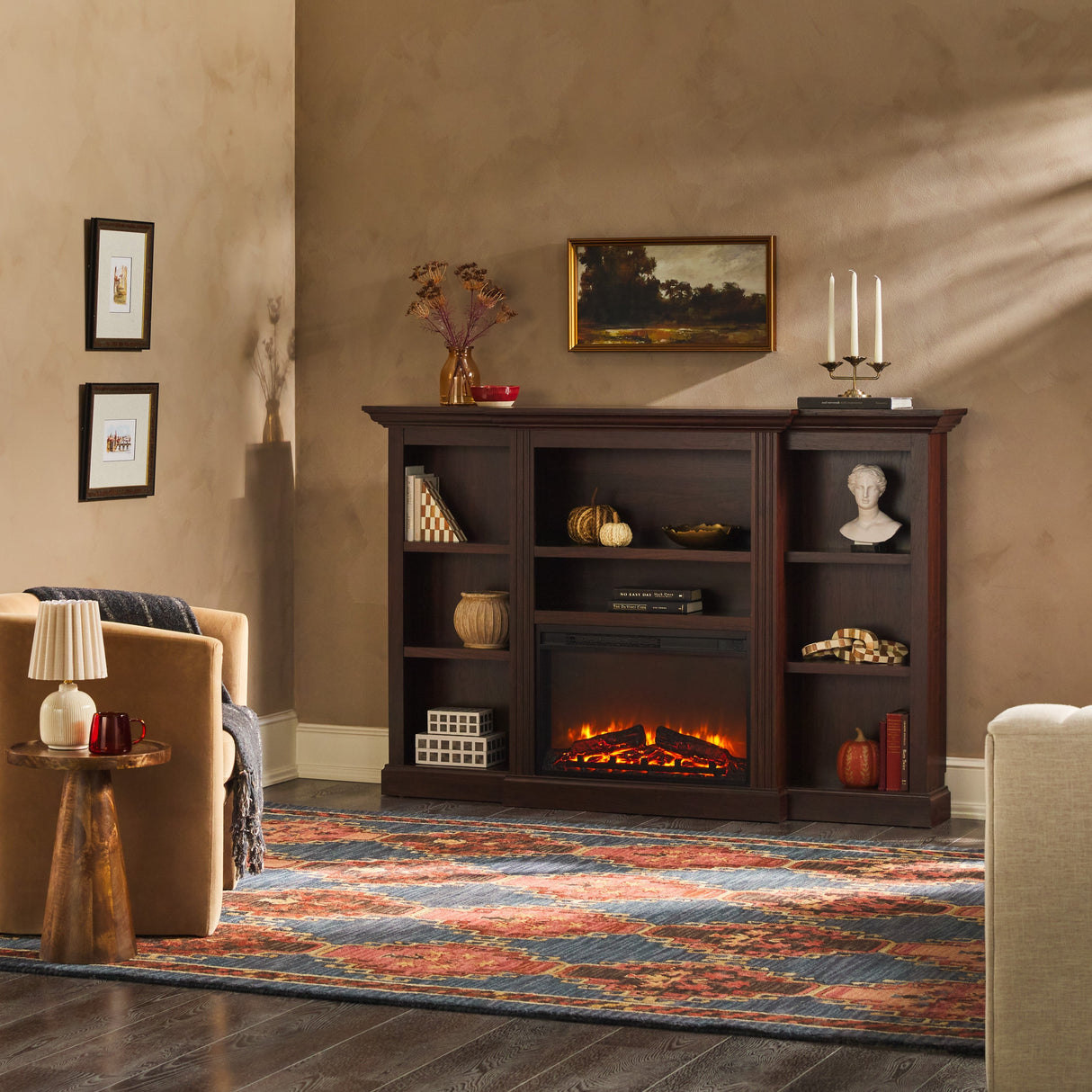 Cullen 70" Traditional Electric Fireplace with Mantel and Shelves