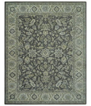 Custom Made Antique Design Charcoal and Beige Traditional Floral Hand Tufted rug