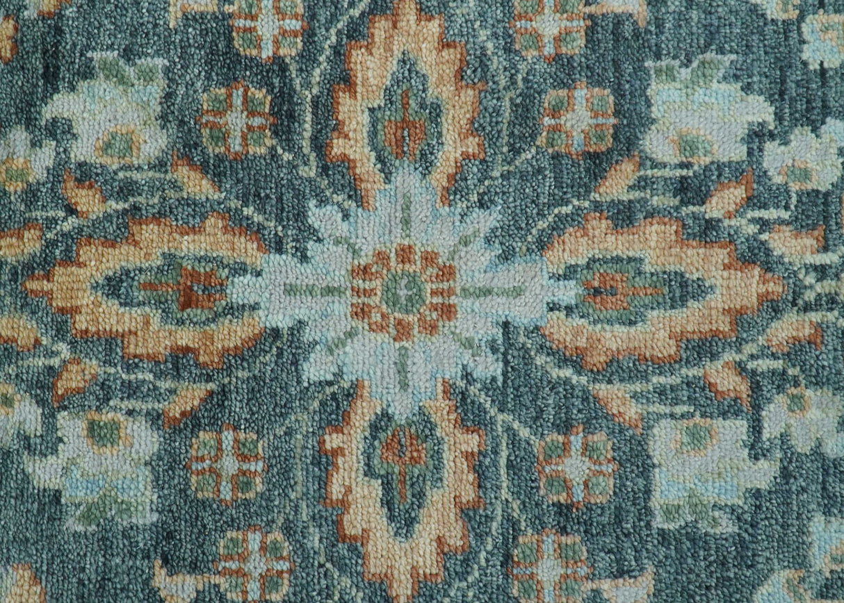 Custom Made Antique Hand Knotted Charcoal and Blue Traditional Oushak Design Wool Rug