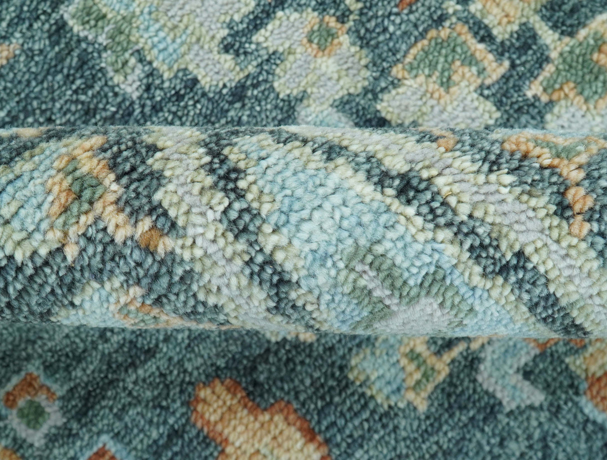 Custom Made Antique Hand Knotted Charcoal and Blue Traditional Oushak Design Wool Rug