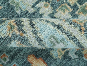Custom Made Antique Hand Knotted Charcoal and Blue Traditional Oushak Design Wool Rug