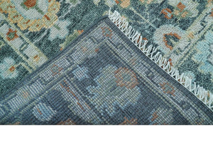 Custom Made Antique Hand Knotted Charcoal and Blue Traditional Oushak Design Wool Rug
