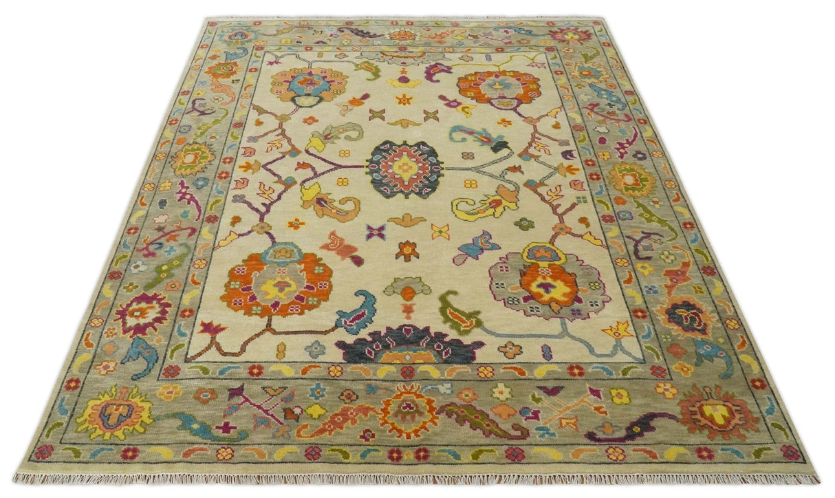 Custom Made Antique Style Beige Colorful Hand knotted Traditional Oushak wool Area Rug
