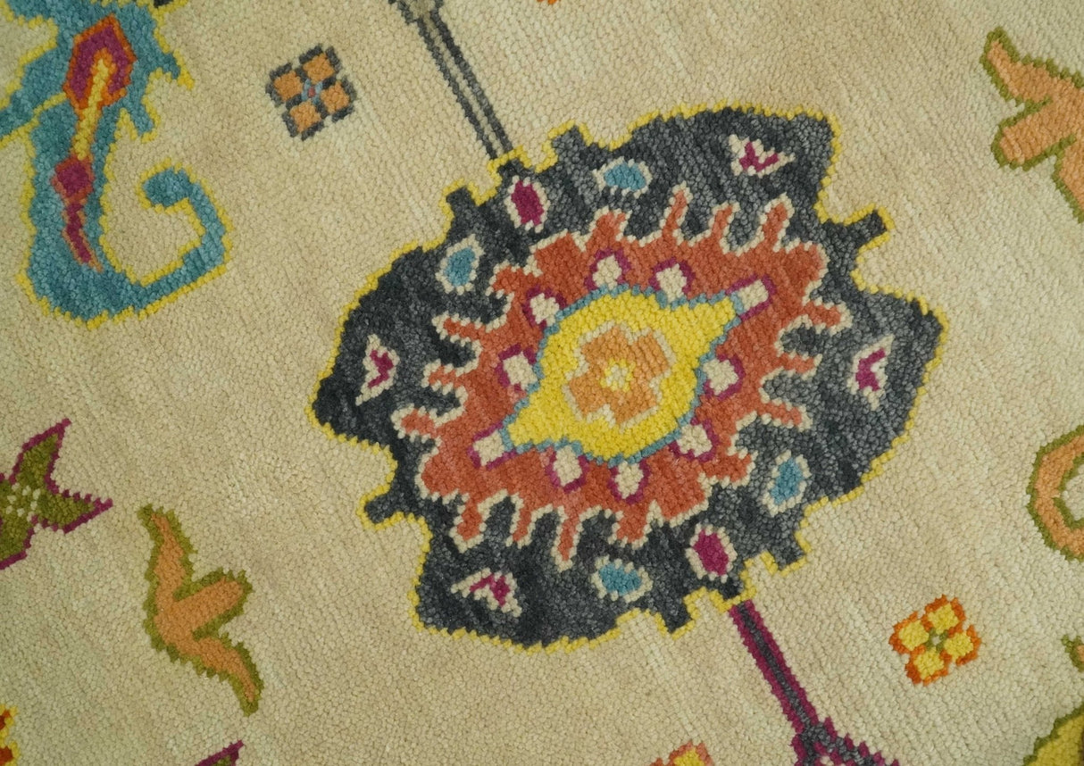 Custom Made Antique Style Beige Colorful Hand knotted Traditional Oushak wool Area Rug