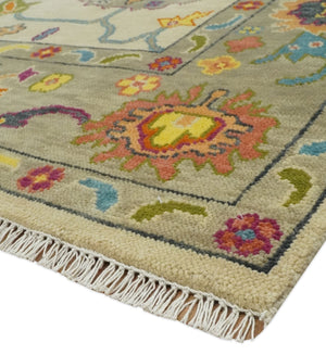 Custom Made Antique Style Beige Colorful Hand knotted Traditional Oushak wool Area Rug