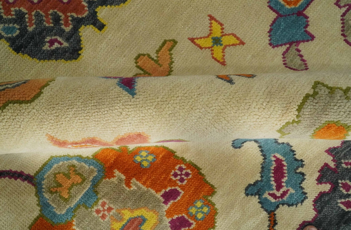 Custom Made Antique Style Beige Colorful Hand knotted Traditional Oushak wool Area Rug