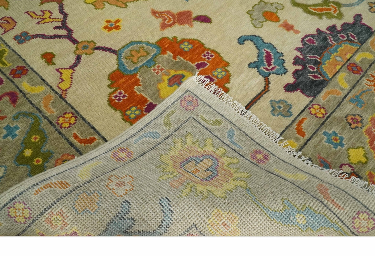 Custom Made Antique Style Beige Colorful Hand knotted Traditional Oushak wool Area Rug