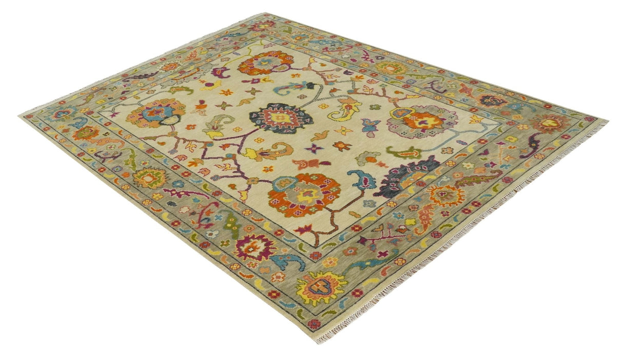 Custom Made Antique Style Beige Colorful Hand knotted Traditional Oushak wool Area Rug