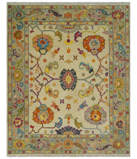 Custom Made Antique Style Beige Colorful Hand knotted Traditional Oushak wool Area Rug