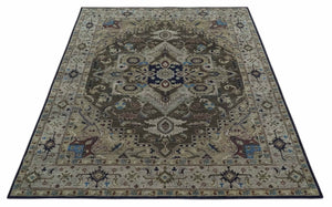 Custom Made Antique Style Brown, Beige and Blue Traditional wool Area Rug