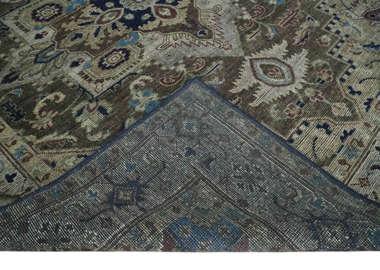 Custom Made Antique Style Brown, Beige and Blue Traditional wool Area Rug